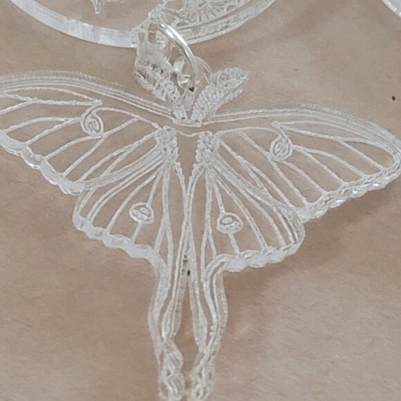 Clear Acrylic Luna Moth and Moon Phase Earrings - Picture 4 of 7
